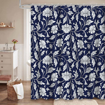 Rideau de douche sans couture à fleurs chinoises avec 12 crochets