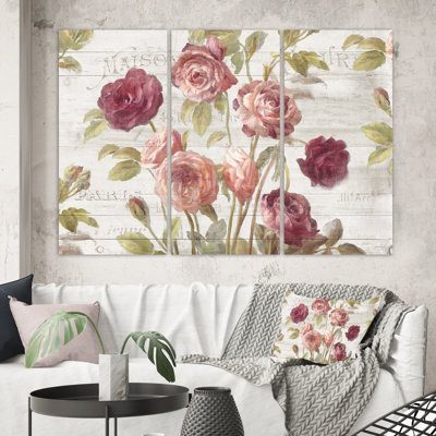 Ensemble d'art mural rose sur toile, décor botanique de ferme française - Roses françaises I
