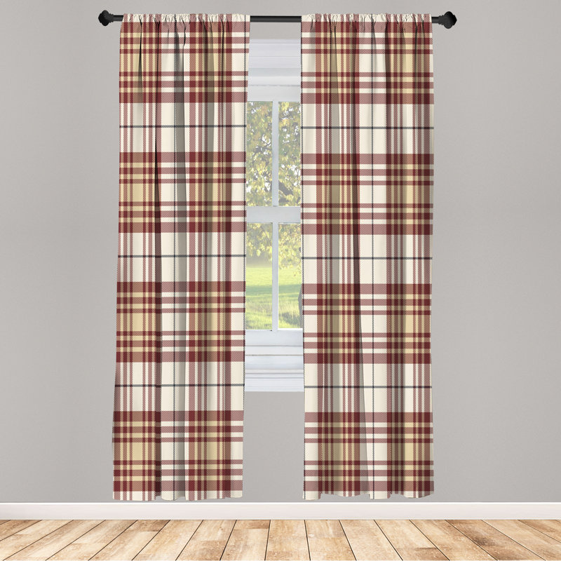  Checkered Curtains, Plaid Tartan English Tile, 56" W x 63" L, Redbrown