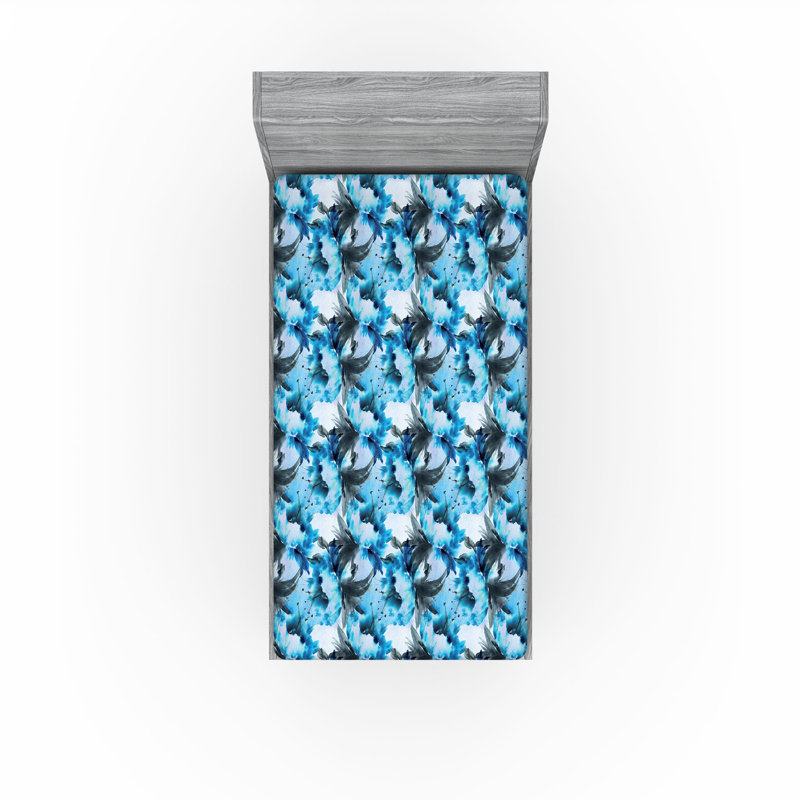 Drap-housse à motif floral Ambesonne, Drap-housse de taille simple, Blanc, bleu doux / floral