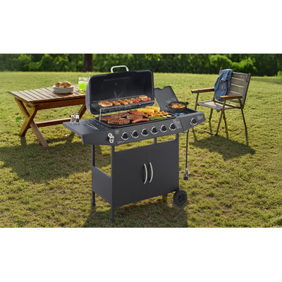 Barbecue au gaz moderne à 6 brûleurs avec grille en fonte et brûleur latéral Kael