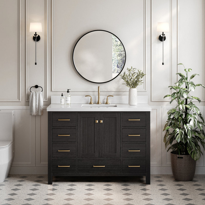 Ensemble de meuble-lavabo simple 48 po Grevera, Chêne noir, Rectangular