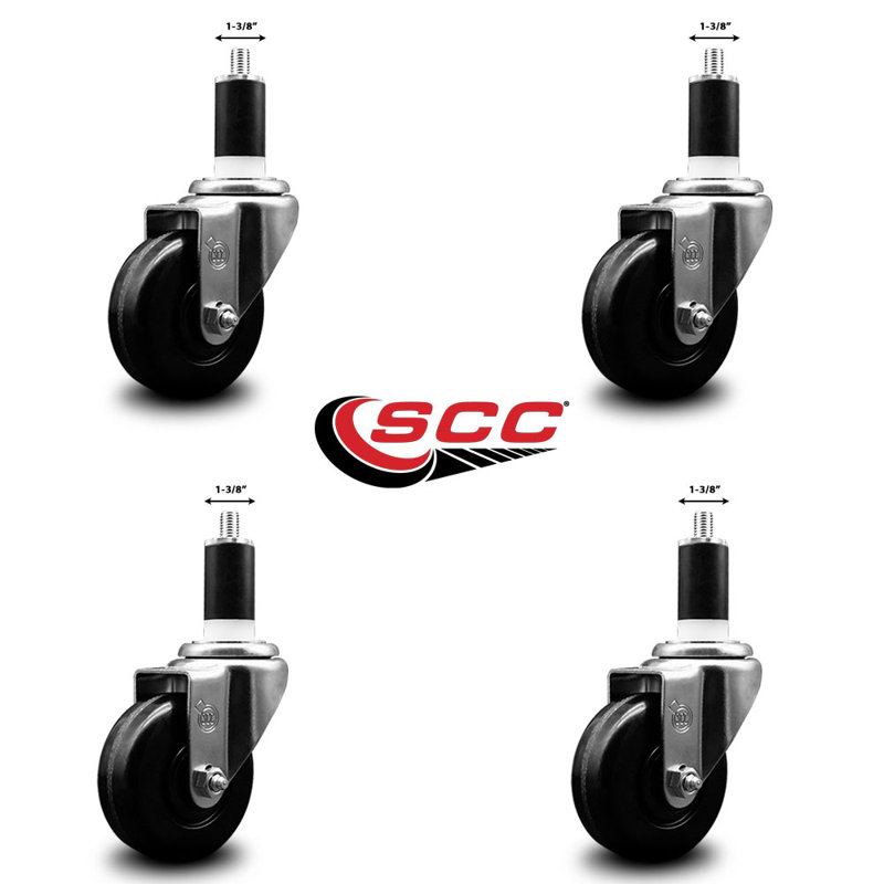 Phenolic Wheel Swivel Expanding Stem Caster Set SCC NB 3-1/2" x 1-3/8"
