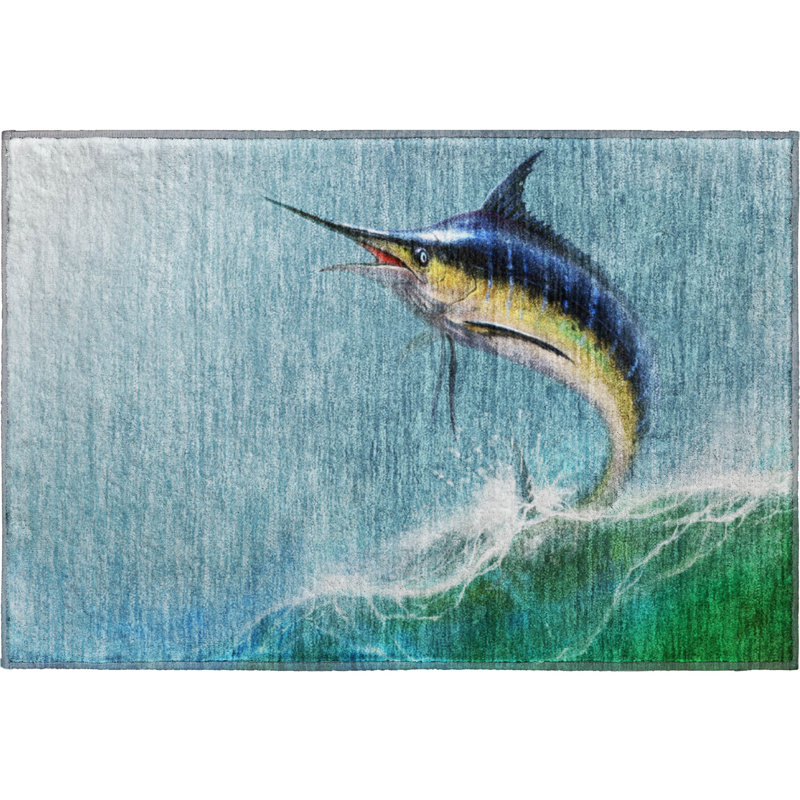Premium Machine Washable Mayfield AMF147 Blue Rug, Rectangle 1'8" x 2'6"