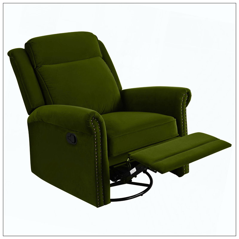 360° Swivel Recliner Manual Rocking Recliner Home Theater Chair With Adjustable Backrest, Green