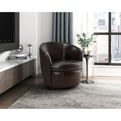 Fauteuil pivotant de luxe avec 100% cuir fleur, base en bois massif, structure pivotante à 360 degrés, housse de siège amovible,