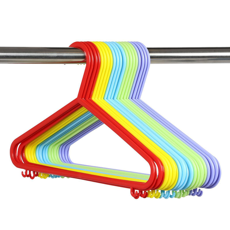 10 X Plastic Coat Hangers With Trouser Bar | Smooth Finish | Perfect For Hanging Trousers & Skirts | Lower Garment Hooks For Loops And Straps | Size: W42.5cm X H35cm Rainbow