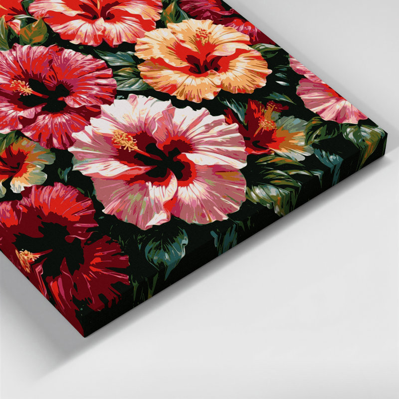 Hibiscus hawaïen, art mural sur toile brune, H 8 po x l 8 po