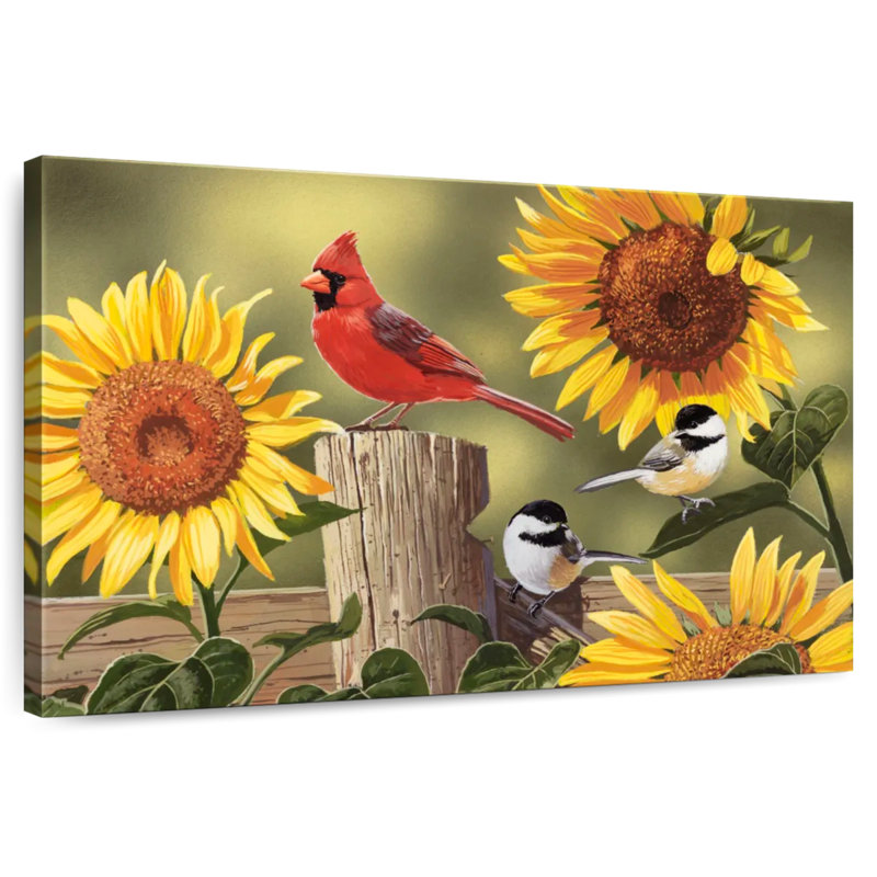 Tournesols Brampt et oiseaux chanteurs, H 16 po x l 24 po