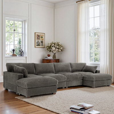 Canapé modulaire réversible 5 pièces en flanelle de fourrure de lapin gris clair