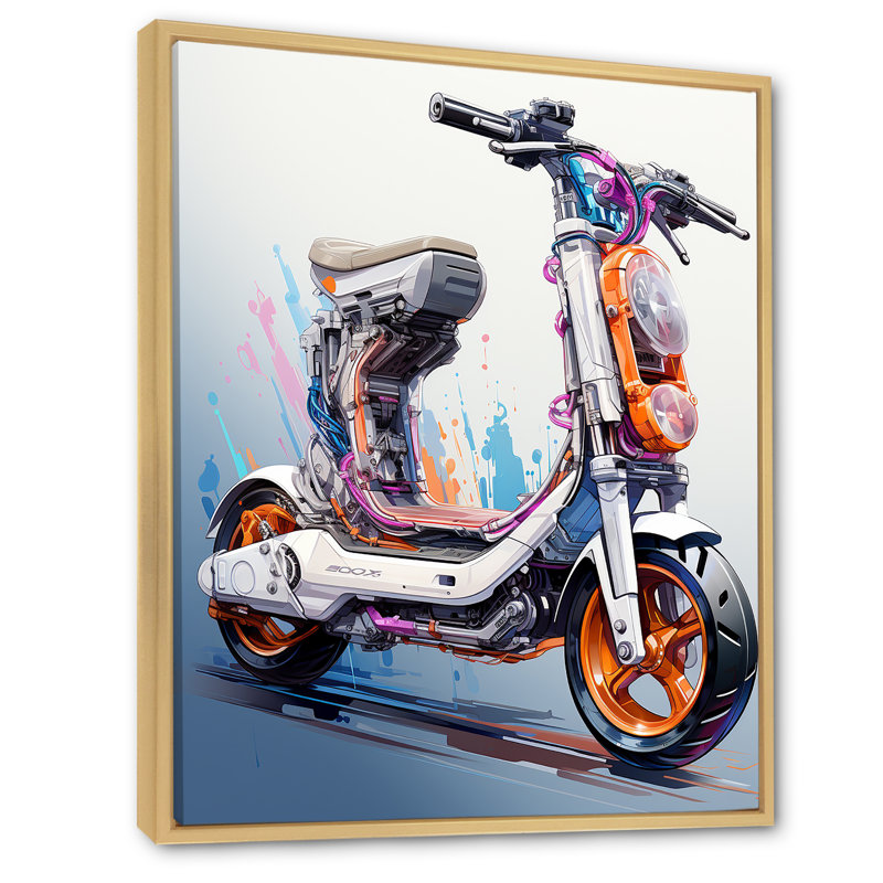 Scooter Compact Commuter I - Scooter, reproduction sur toile, H 20 po x l 12 po x P 1 po, Cadre naturel flottant