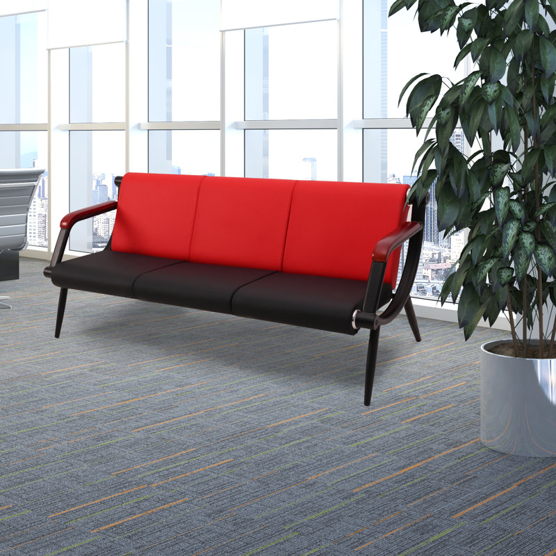 Faux Leather Waiting Room Chair Reception Sofa with Metal Frame, Red/Black