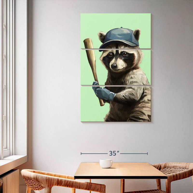 Ketti Sporty Racoon - Baseball, 65" H x 42" W