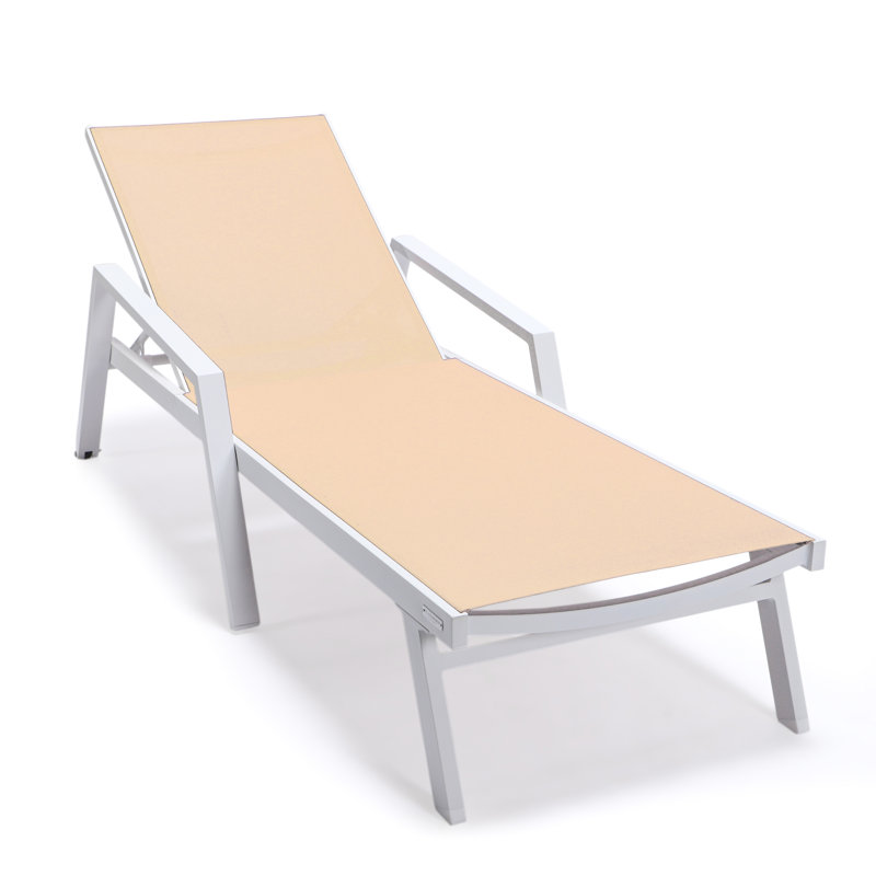 Outdoor Patio Reclining Chaise Lounge with Wheels, Powder-Coated Aluminum Frame and Breathable Sling Mesh, Adjustable Backrest for Poolside and Deck Use