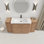 Meuble-lavabo autoportant avec lavabo en céramique blanche et 2 petites armoires de rangement, porte à fermeture en douceur