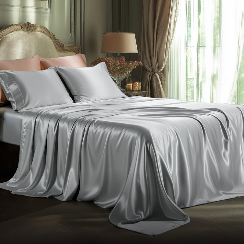 Bedsure Luxury Satin Sheet Set - Ultra Soft 4-Piece Bed Sheets, Wrinkle Free, Non-Fading, King, Dark green 