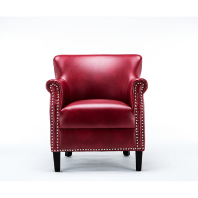 Fauteuil club rouge - conception élégante avec housse en similicuir, structure en bois franc et en contreplaqué, coussin en mousse, pieds élégants en bois massif avec garniture cloutée, siège d'une hauteur de 21,65 po, poids de 36,98 lb, gel