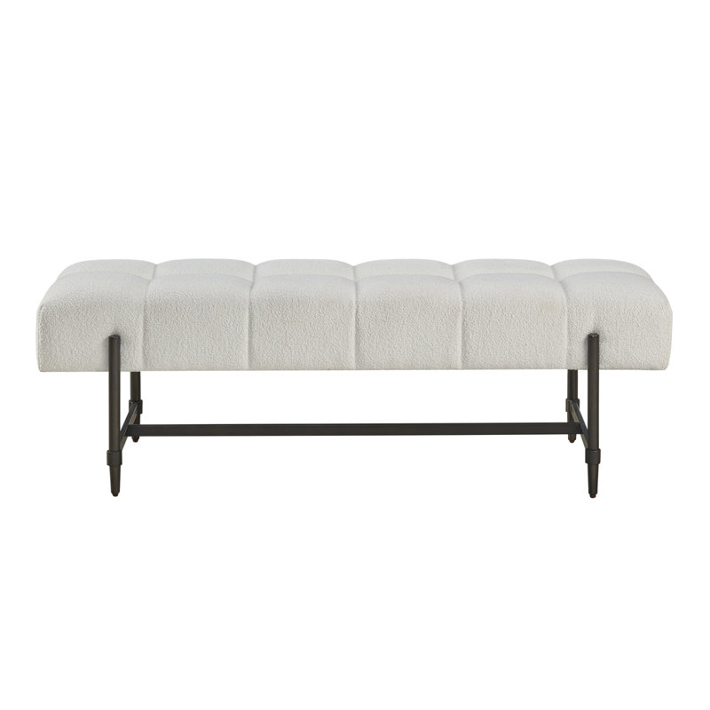 Ivory Upholstered Bench with Matte Black Metal Base