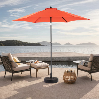 Parasol de table d'extérieur 9 pi avec parasol inclinable et manivelle, parasol de marché 6 côtes robustes, terrasse, cour, piscine (base non incluse)