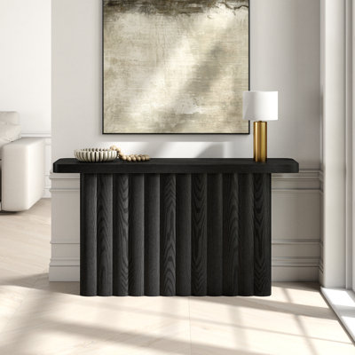 Olie 55" Wide Rectangular Fluted Console Table in Black Grain