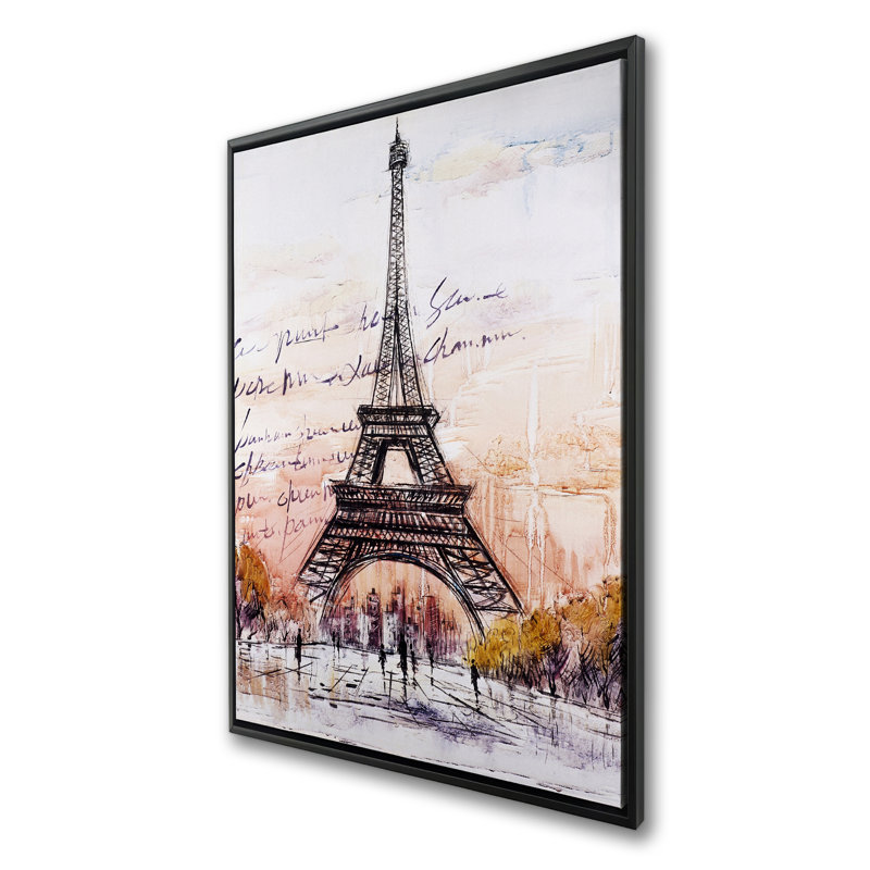 Croquis de la Tour Eiffel, toile - message écrit à la main | Décoration intérieure