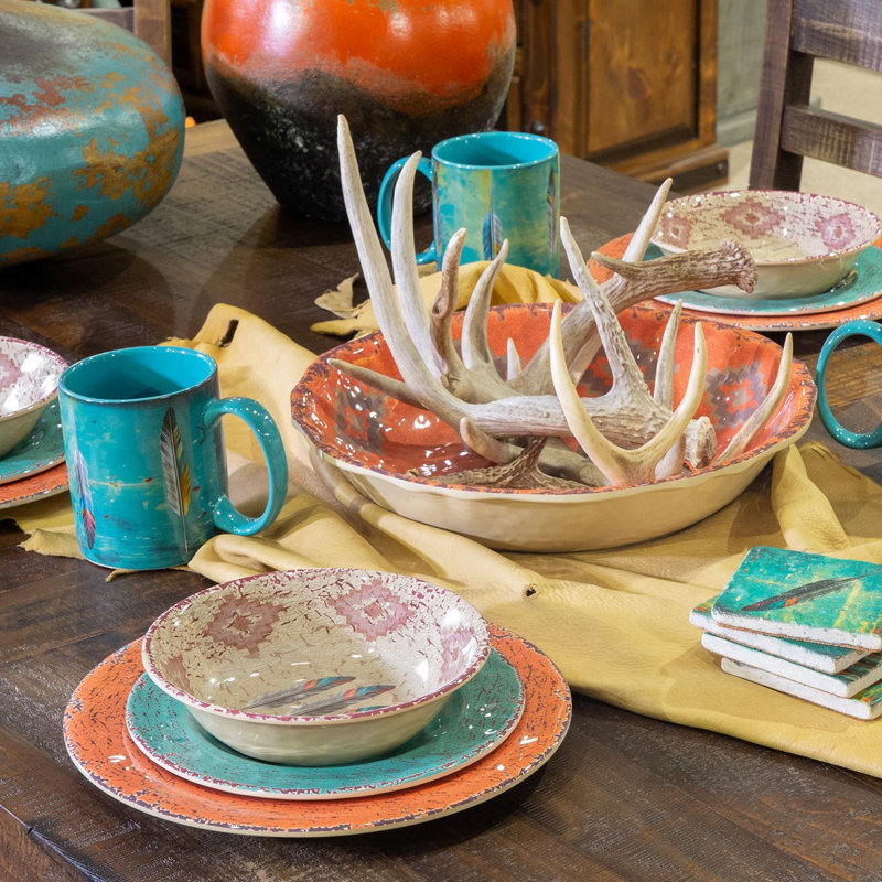 Southwestern Feather Design Melamine 16-Piece Dinnerware Set