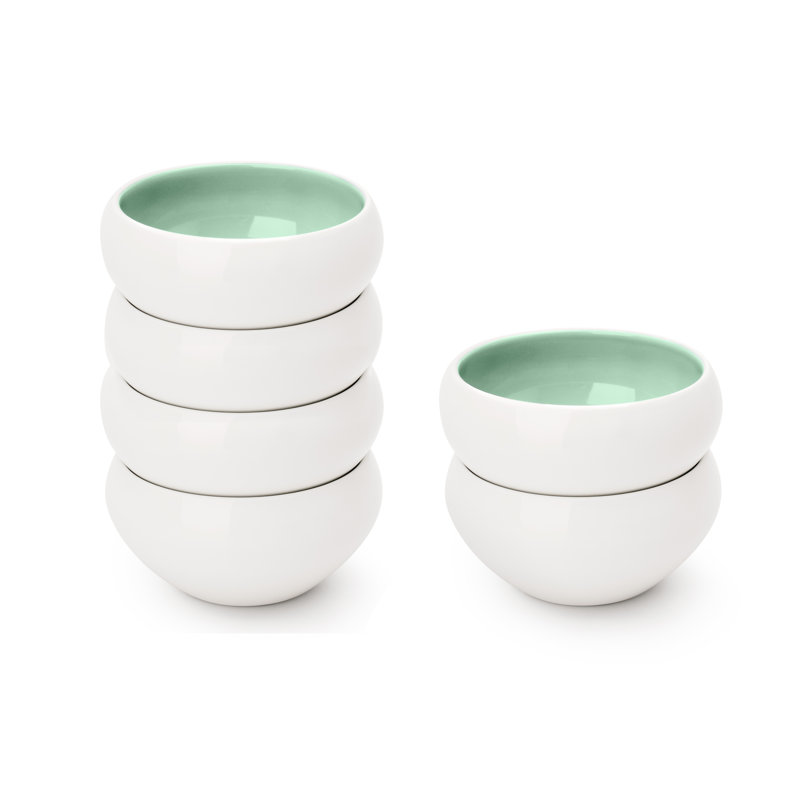 Lusite Green and White Porcelain Round Ramekin Set - 5oz, Set of 6