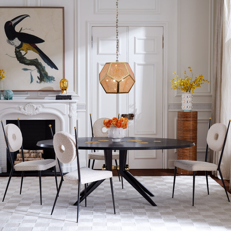 Ebonized Oak Round Dining Table with Brass Accents