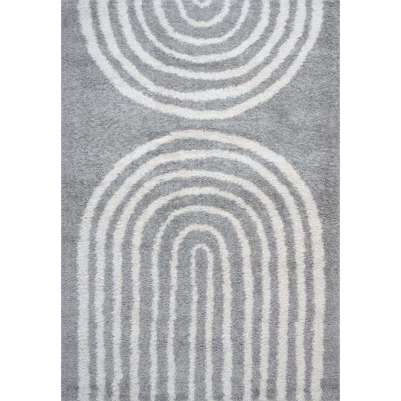 Moodi Modern Shaggy Area Rug Abstract Line Design, Rectangle 120 x 170 cm, Off-White/Grey