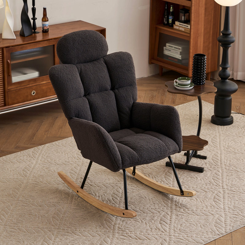 Chaise rembourrée avec fauteuil à bascule rembourré Teddy, Gris