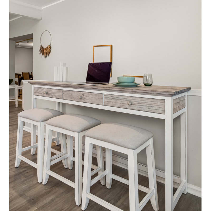 Islamorada - 3-drawer Console And 3 Stools - Dapple Grey And Blanc Finish, Dapple Gray, White