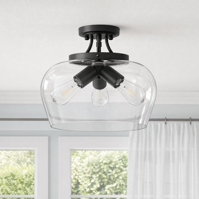 Penley 3 - Light 13.8" Glass Semi Flush Mount Ceiling Light in Matte Black