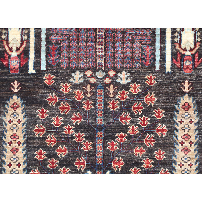 Tapis unique rouge / noir / vert / beige de 3 pi 11 po x 13 pi 2 po