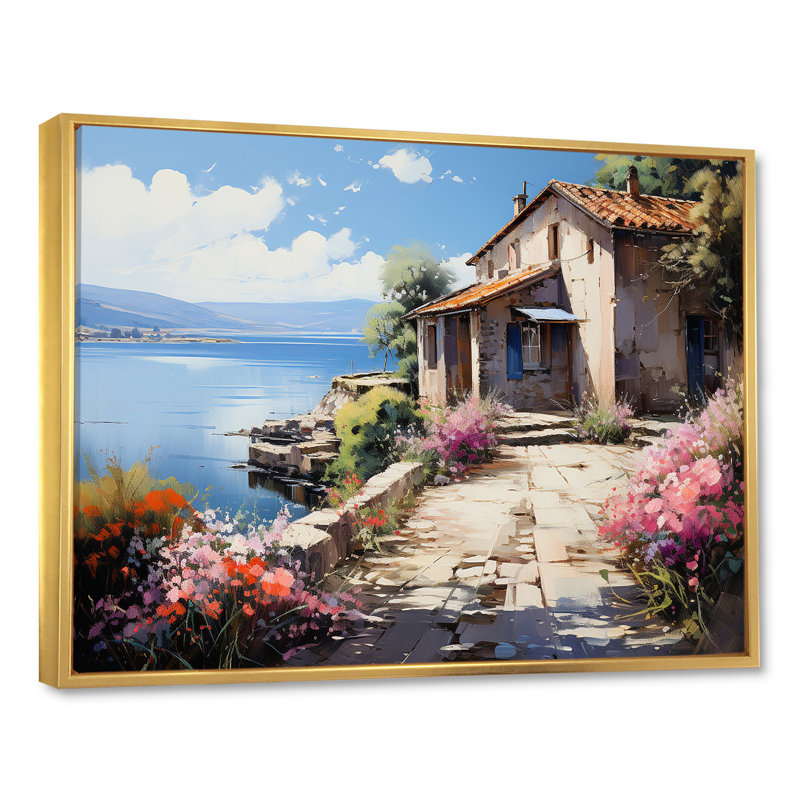 Fleur de géraniums côtière, H 34 po x l 44 po x P 1,5 po, Cadre flottant doré