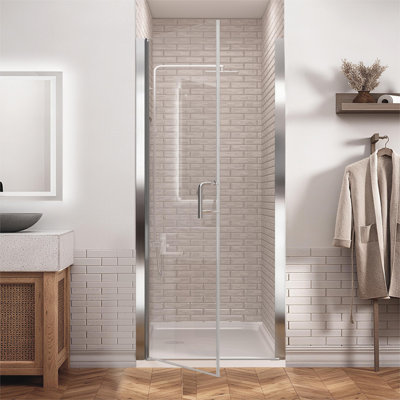36 à 37 1/4 po X P 72 po Porte de douche pivotante sans cadre avec verre transparent H H