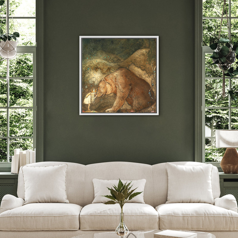 Ours et princesse, H 24 po x l 24 po x P 1,5 po, Cadre flottant blanc