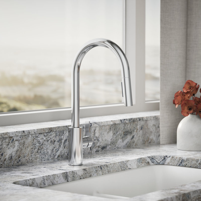 Robinet d'évier de cuisine rétractable avec douchette à deux fonctions Elate, Polished Chrome