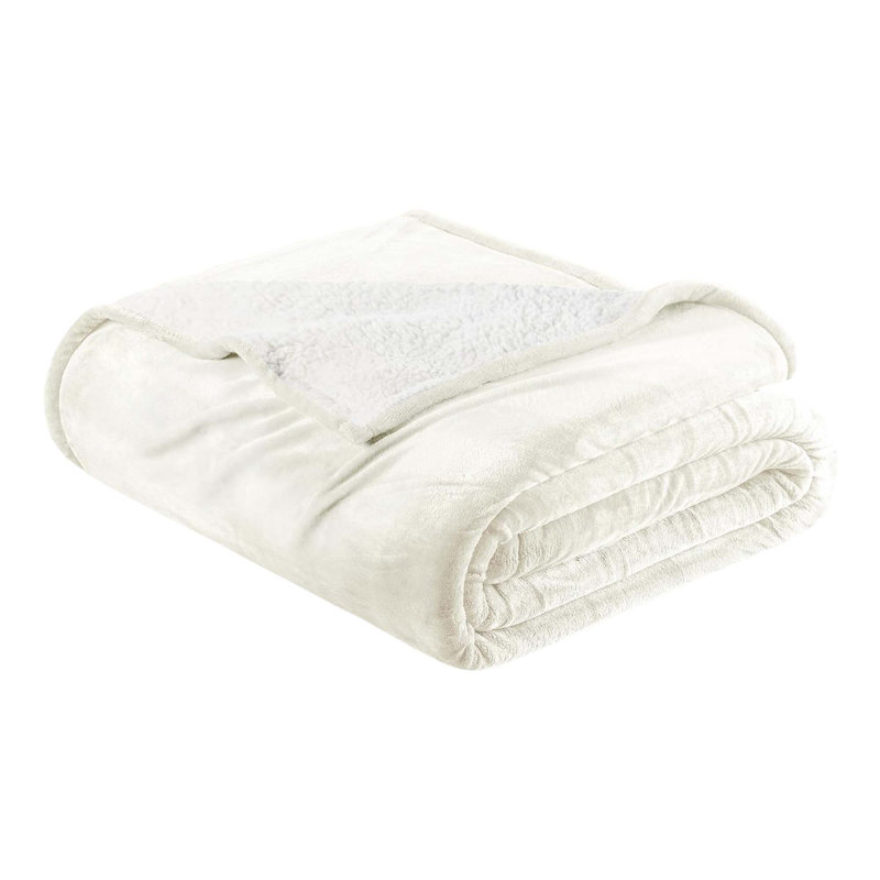 Ultra-Soft Velvet Plush Reversible Sherpa Blanket, Ivory, King