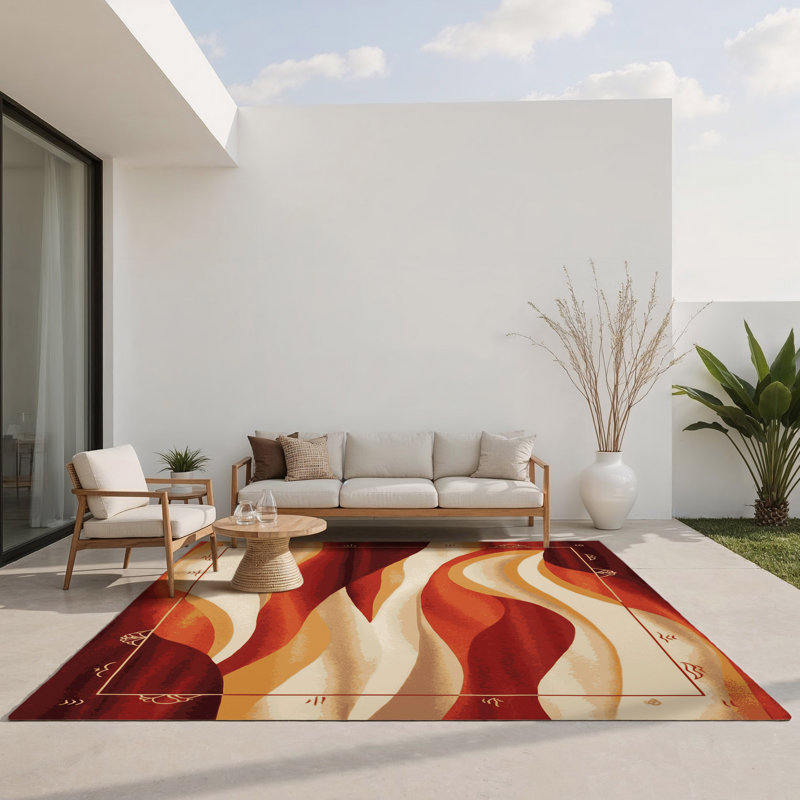 Tapis intérieur et extérieur Crimson Drift, Rectangulaire 3 pi x 5 pi