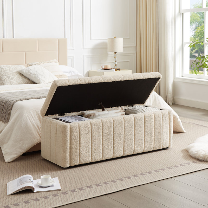 Banc de rangement rembourré avec couvercle rabattable Temon, Beige