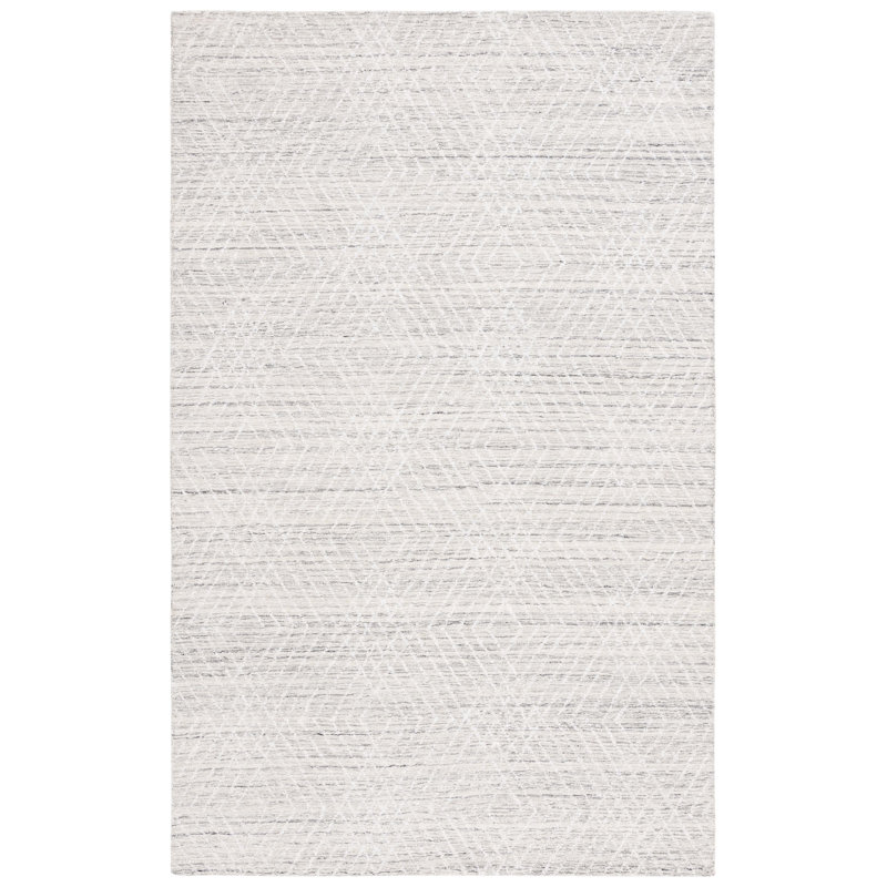 Kohde Abstract Hand Tufted Wool/Chenil/Cotton Geometric Rug in Silver/Ivory, Rectangle 4' x 6'