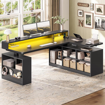 L Shaped Desk Computer Desk With Power Outlets & Led Lights