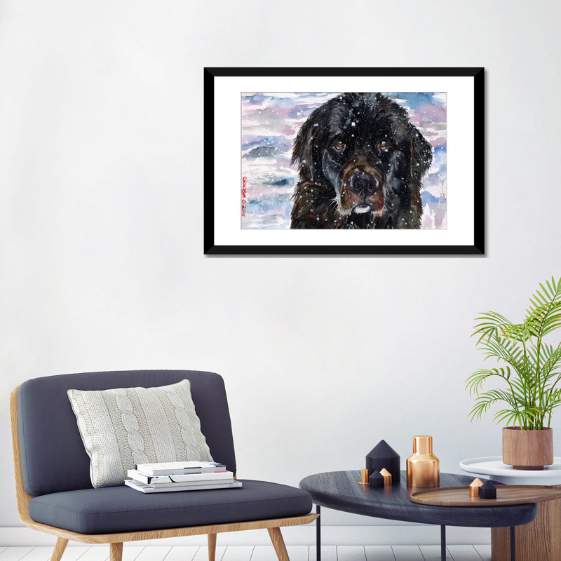 Impression sur toile terre-neuve, Papier d'art encadré noir, H 24 po x l 32 po x P 1 po, Blanc