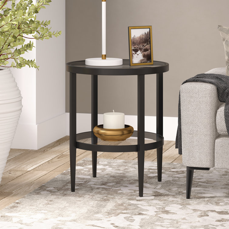 Hera 19.63'' Wide Round Side Table With Clear Glass Shelf
