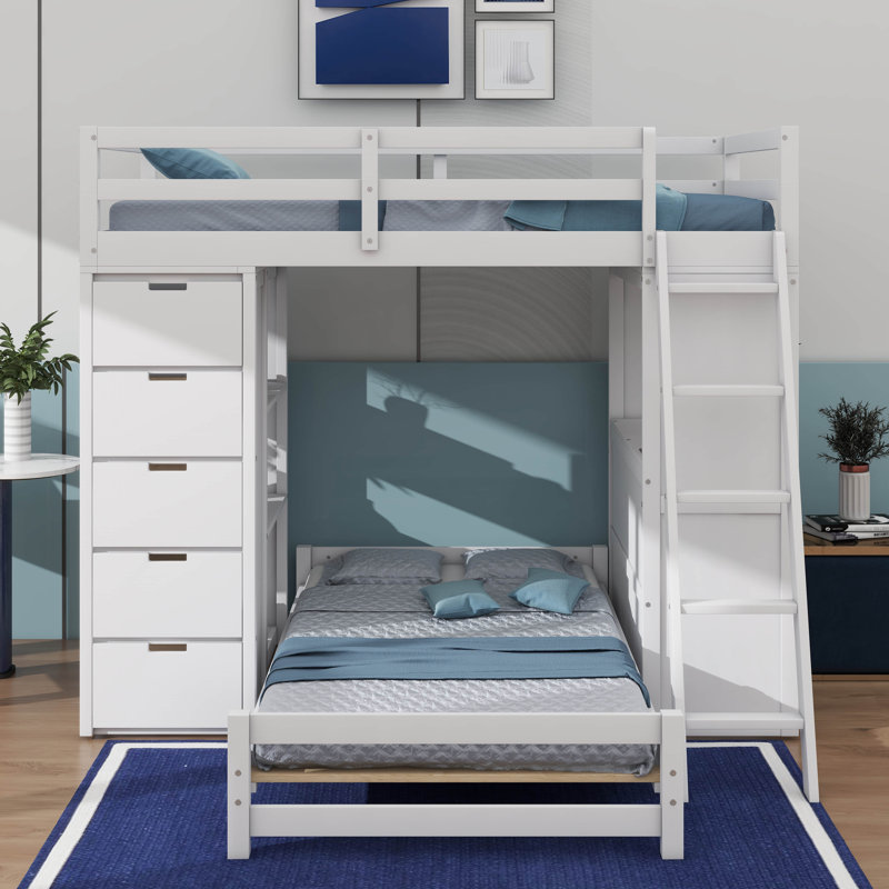 Twin-Over-Twin Bunk Bed Integrated With LED Lighting, White