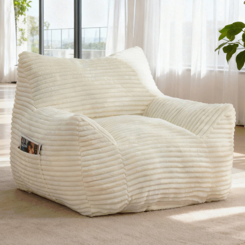 Fauteuil à billes pour adultes, canapé paresseux surdimensionné pour salon et chambre à coucher, Velours côtelé blanc