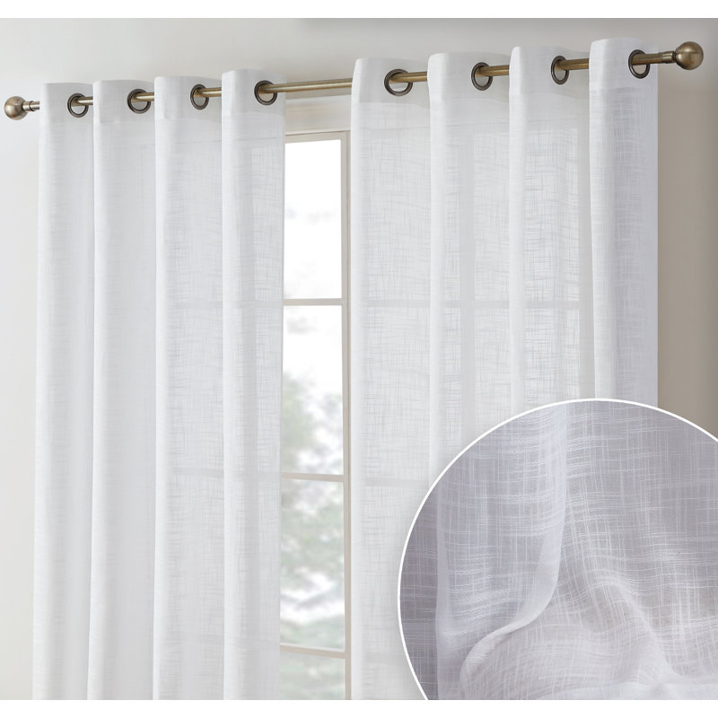 Hallmark Solid Semi-Sheer Faux Linen Polyester Grommet Curtain Panels, White, 54" W x 84" L