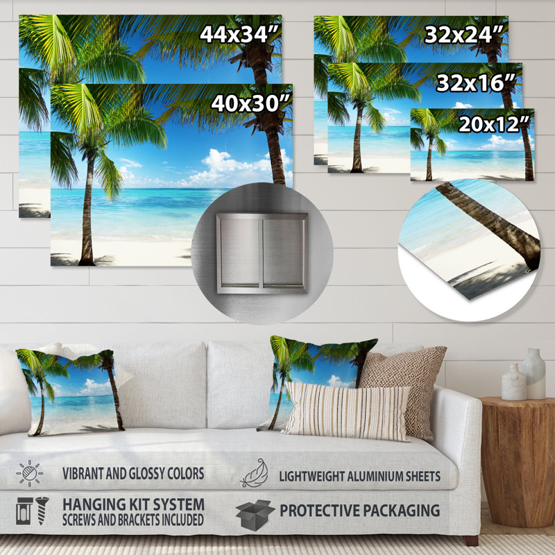 Coastal Palm Trees Sea, photographie sur toile - Palmiers et mer, H 34 po x l 44 po, Métal métal