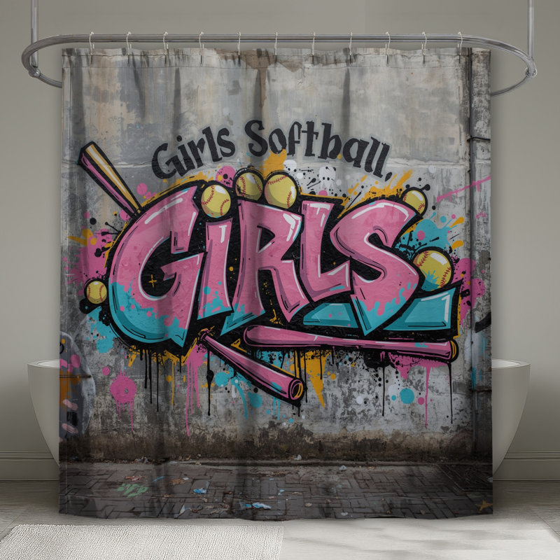 Rideaux de douche filles Softball, 70in W x 93in H