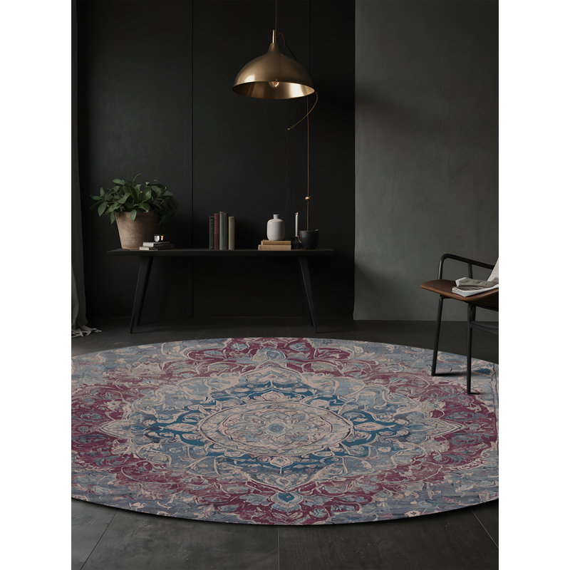 Machine Washable Gray Area Rug, Round 3'
